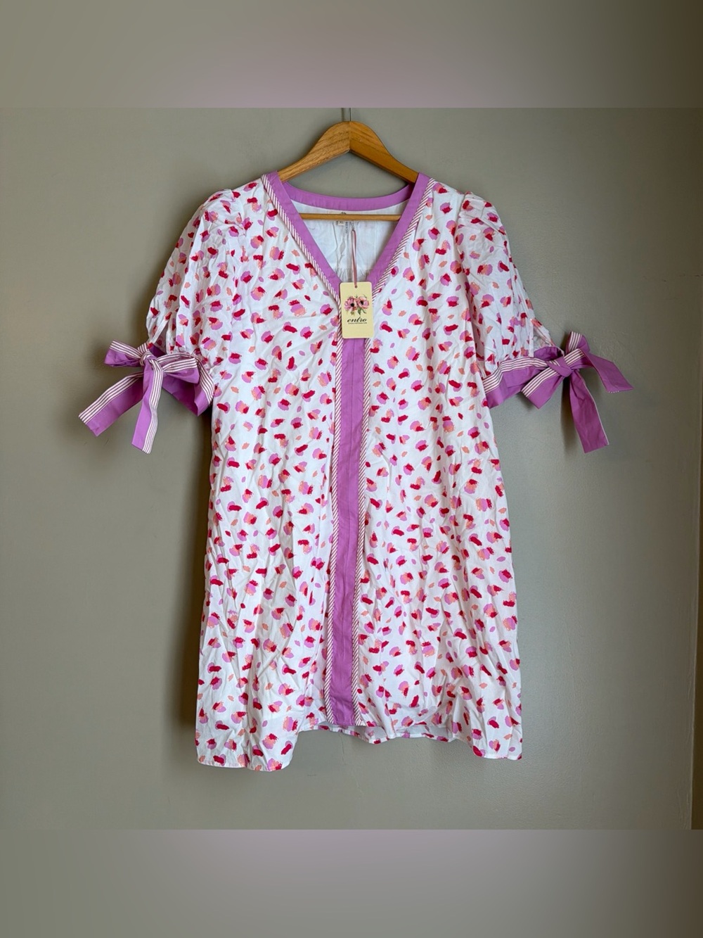 Entro Cottagecore Grandmillennial Grandmacore Puff Sleeve With Bows Shift XL NWT